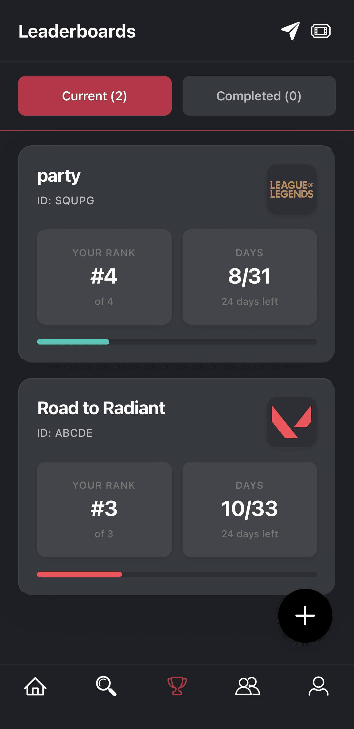 Leaderboard screen 1